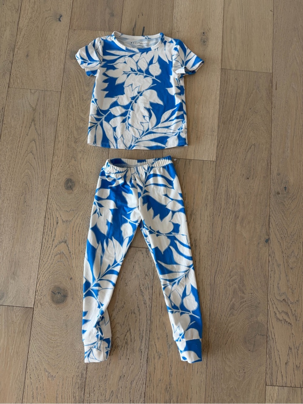 Mason Grey Mini Toddler Pajamas - Size 2T - Blue & White Floral Leaf Print